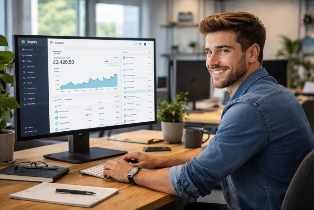 freelance Shopify developer working on website for a business