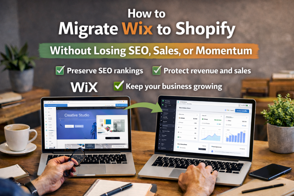 How to migrate from wix to shopify on two laptops showing how easy to migrate to shopify